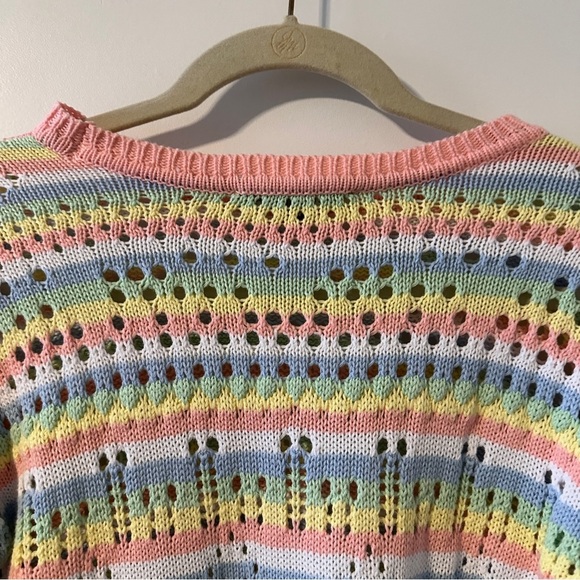 Elliott Lauren Multicolor Open Knit Crewneck Sweater Women’s Size XS Pastel EUC - Picture 10 of 15